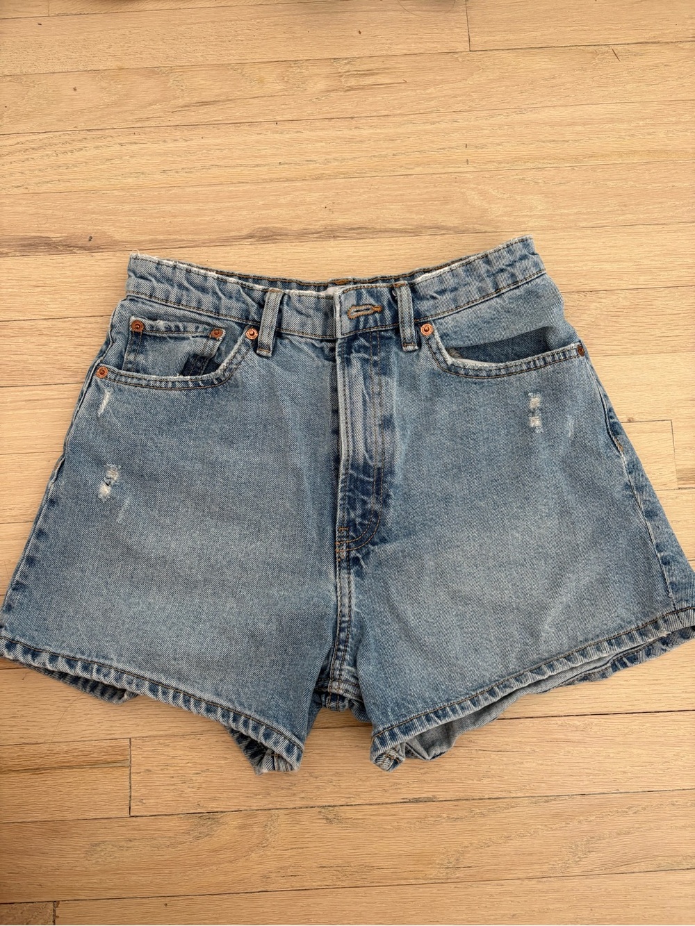 Zara Mid Wash High Waist Denim Shorts